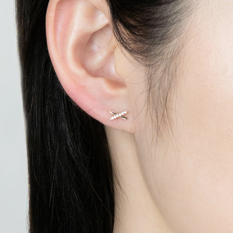 K14 ローズ ゴールド X スティック ピアス / 14K Rose Gold X Stick Earrings