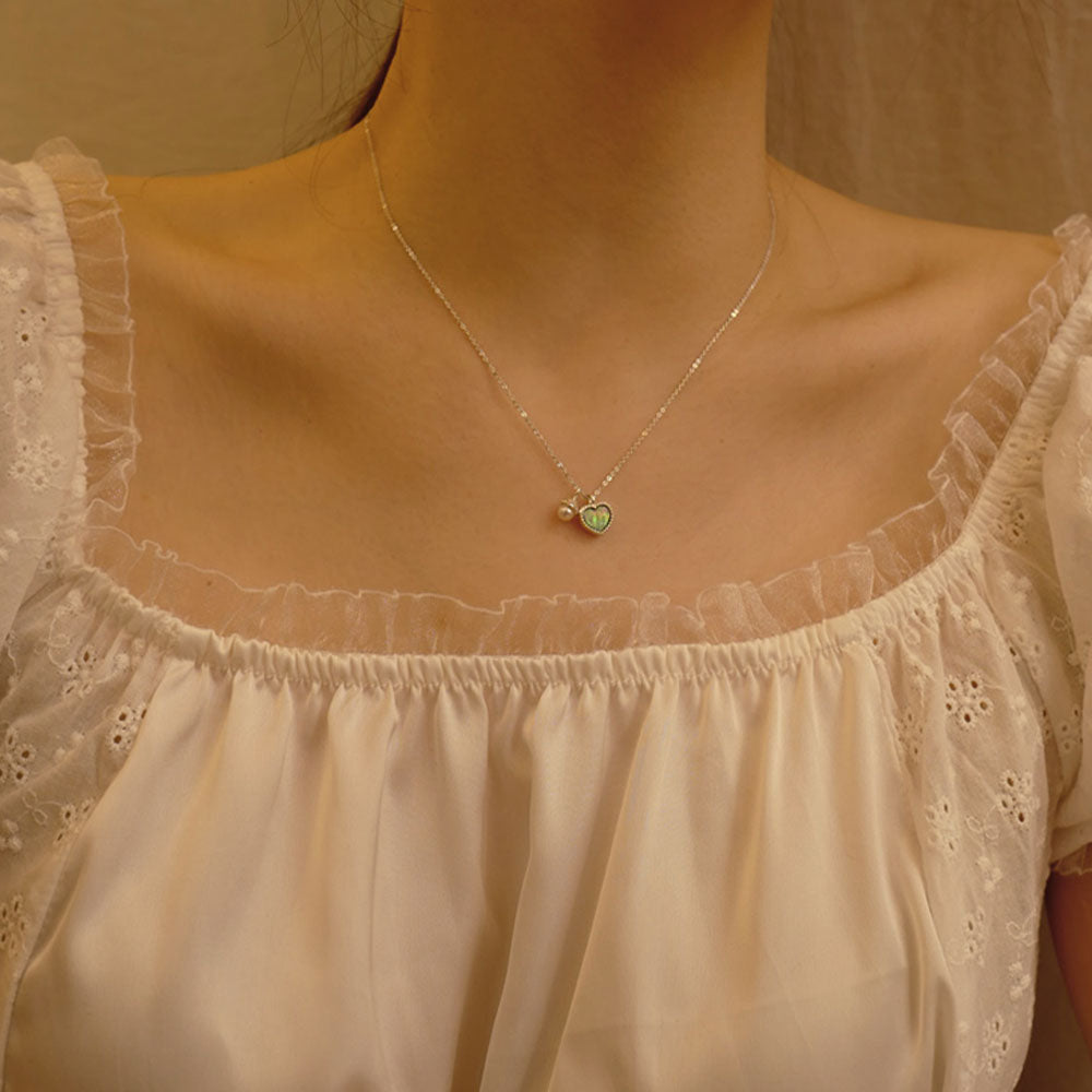 アリス ハート パール ネックレス：シルバー / Alice Heart Pearl Necklace - Silver