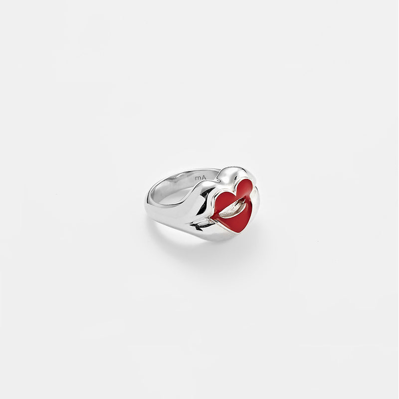 FAVO-LIT ハート クイーン レッド リップ シルバー リング / FAVO-LIT HEART QUEEN RED LIP SILVER RING