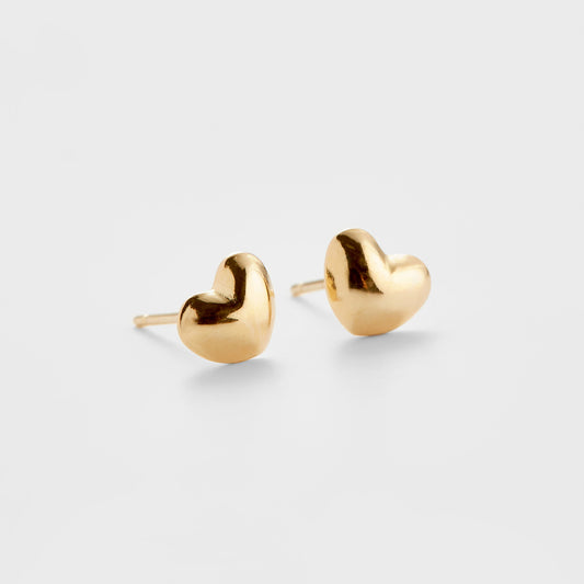 K14 イエロー ゴールド ボリューム ハート ピアス / 14K Yellow Gold Volume Heart Earrings