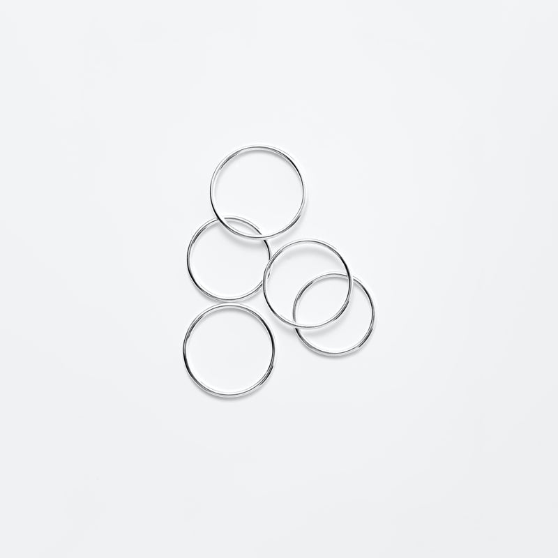 シルバー ベーシック レイヤード プレーン Thin リング セット：5pcs / Silver Basic Layered Plain Thin Rings Set - 5pcs