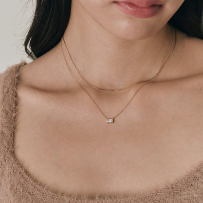 K14 エッジ スクエア バゲット ストーン ネックレス / 14K Edge Square Baguette Stone Necklace