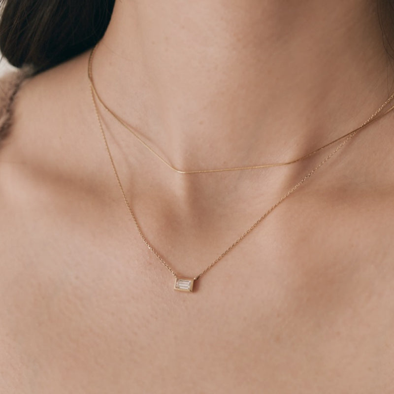 K14 エッジ スクエア バゲット ストーン ネックレス / 14K Edge Square Baguette Stone Necklace