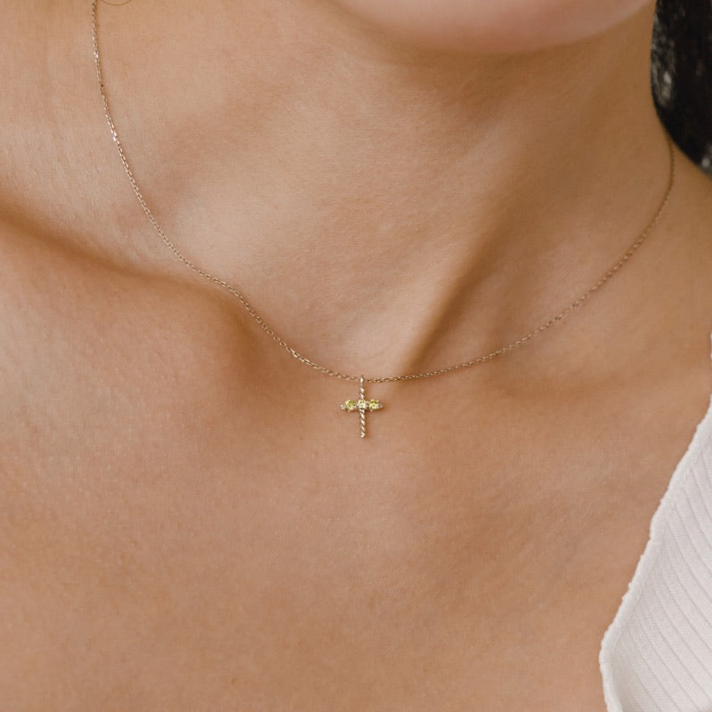 【CLEARANCE LAST SALE】 K14 ホワイト ゴールド ツイスト クロス ネックレス / 14K White Gold Twist  Cross Necklace