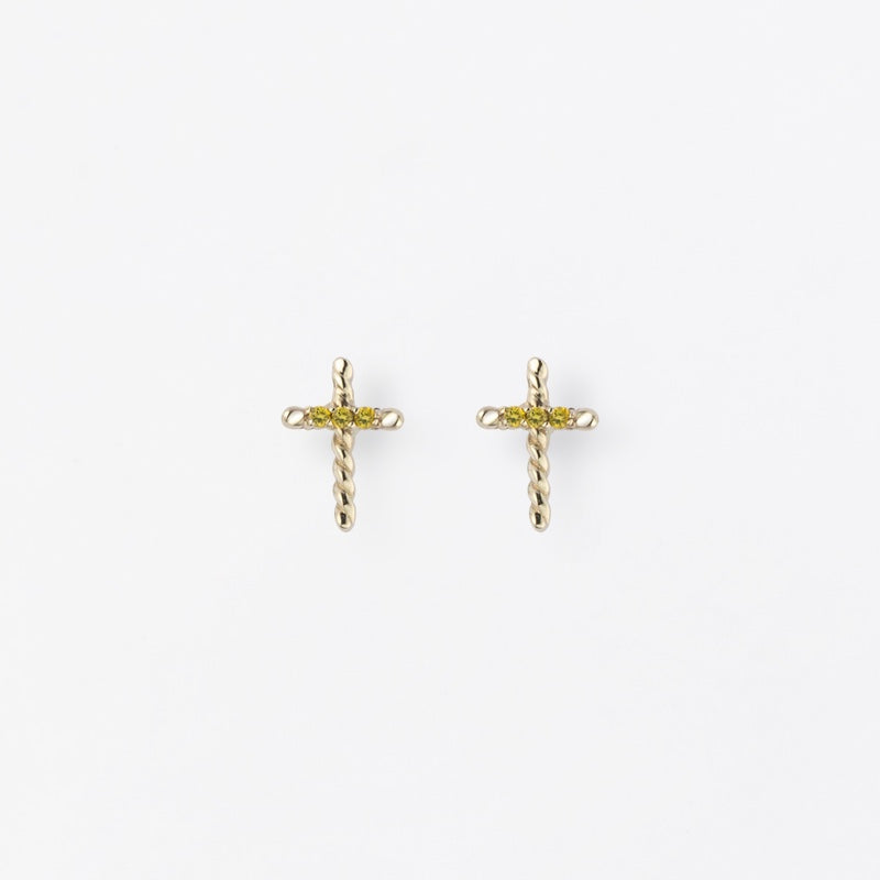 【CLEARANCE LAST SALE】 K14 ホワイト ゴールド ツイスト クロス ピアス / 14K White Gold Twist  Cross Earrings
