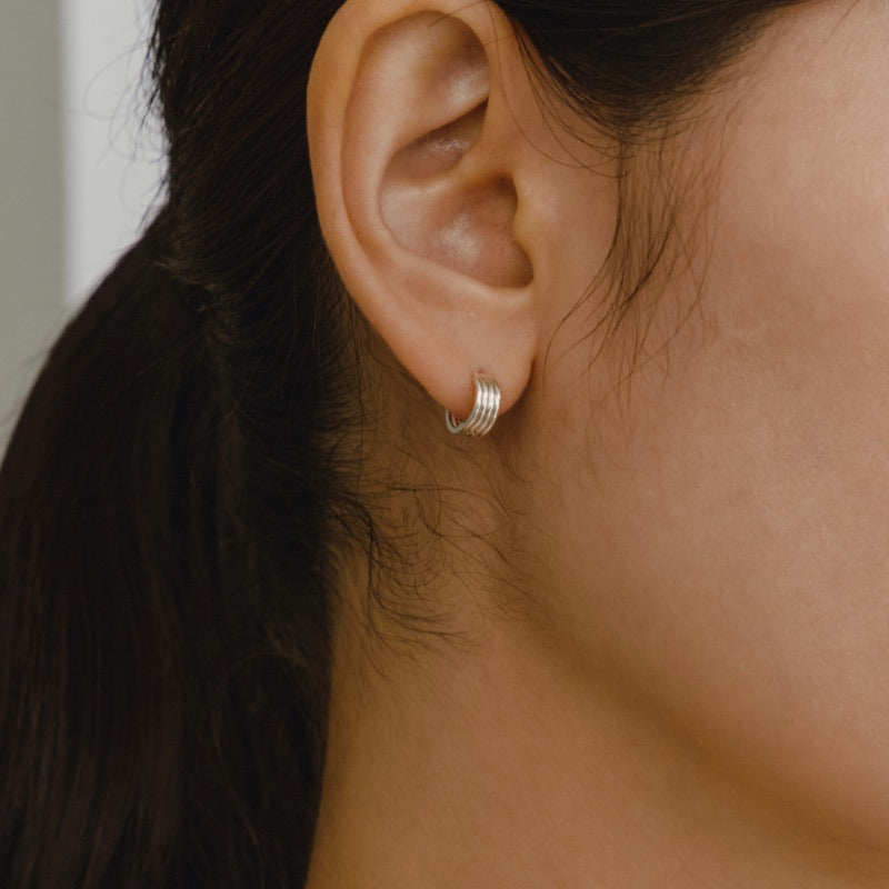 シルバー 3ライン ワンタッチ ピアス / Silver 3 Line Onetouch Earrings