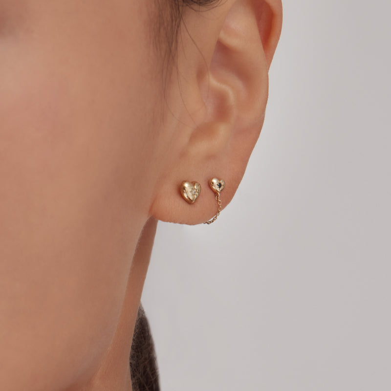 K14 ハート チェーン リング ピアス / 14K Heart Chain Ring Earrings