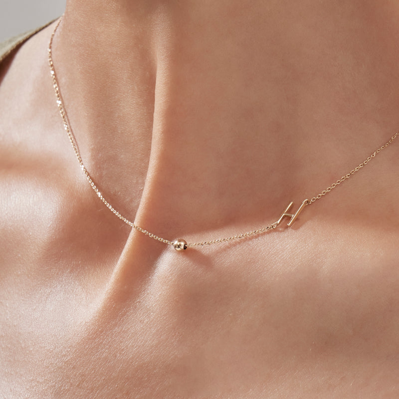 K14 イニシャル シンプル ボール ネックレス / 14K Initial Simple Ball Necklace