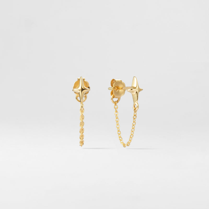 K14 スター チェーン リング ピアス / 14K Star Chain Ring Earrings