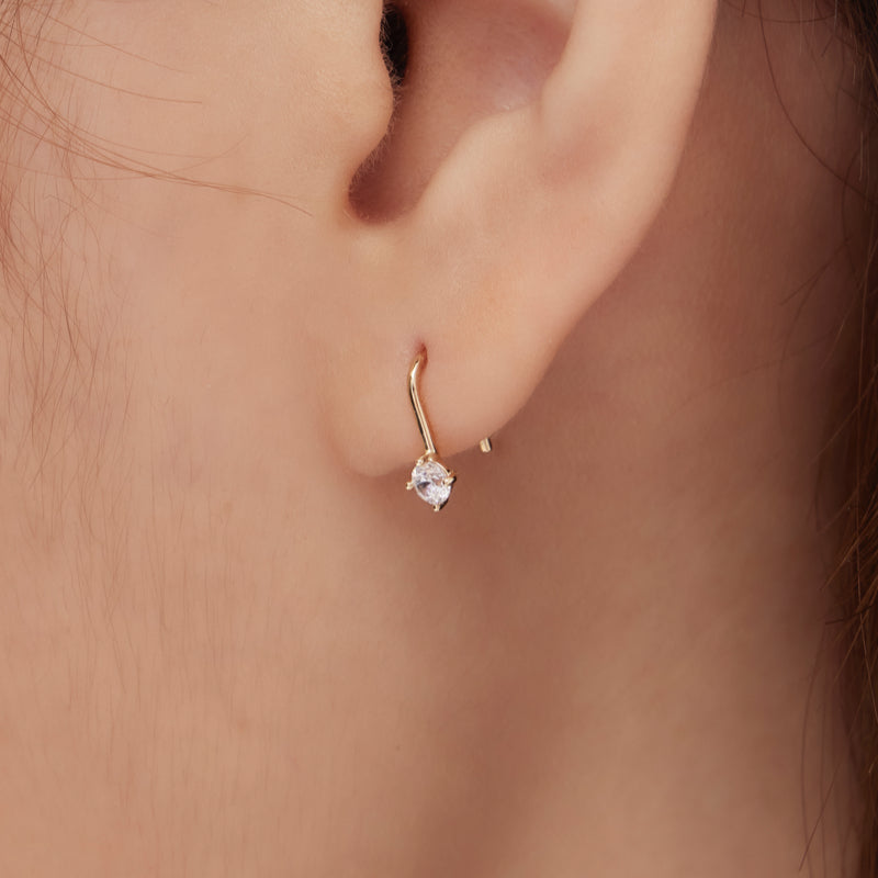 K14 ホワイト ストーン フック ピアス / 14K White Stone Hook Earrings