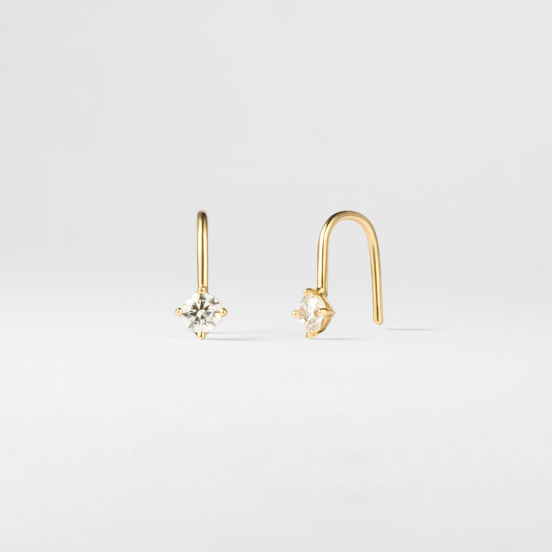 K14 ホワイト ストーン フック ピアス / 14K White Stone Hook Earrings