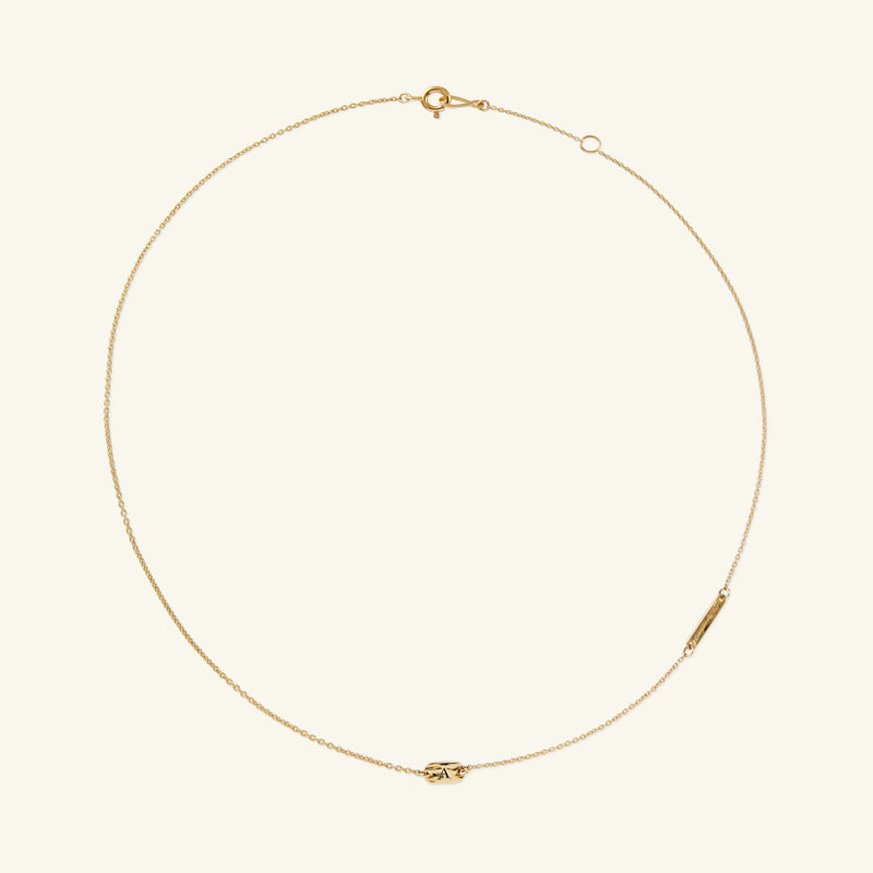 K14 テクスチャー バー 2WAY イニシャル ネックレス / 14K Textured Bar Two Way Initial Necklace