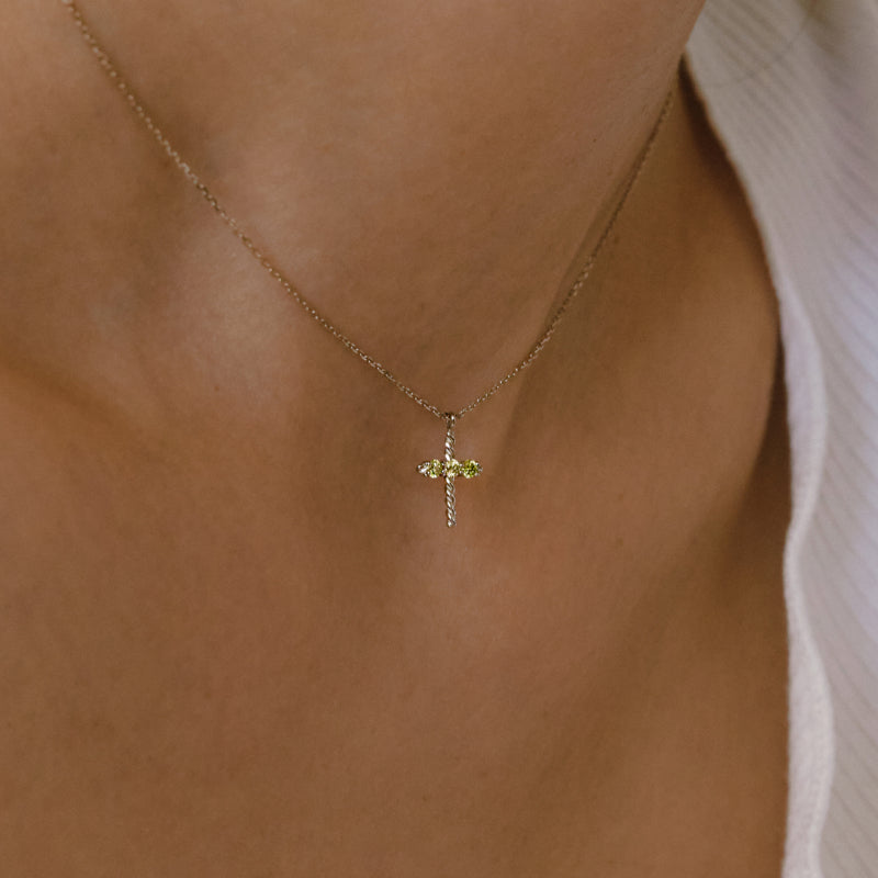 【CLEARANCE LAST SALE】 K14 ホワイト ゴールド ツイスト クロス ネックレス / 14K White Gold Twist  Cross Necklace