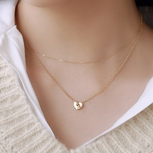 シルバー フラット ハート トグル バー ネックレス / Silver Flat Heart Toggle Bar Necklace