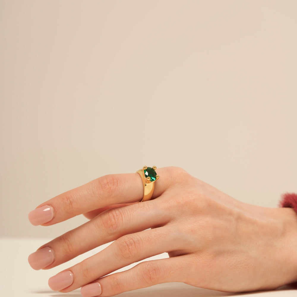 マッシュルーム リング：ゴールド & グリーンナノ / mushroom ring (Gold & Green)