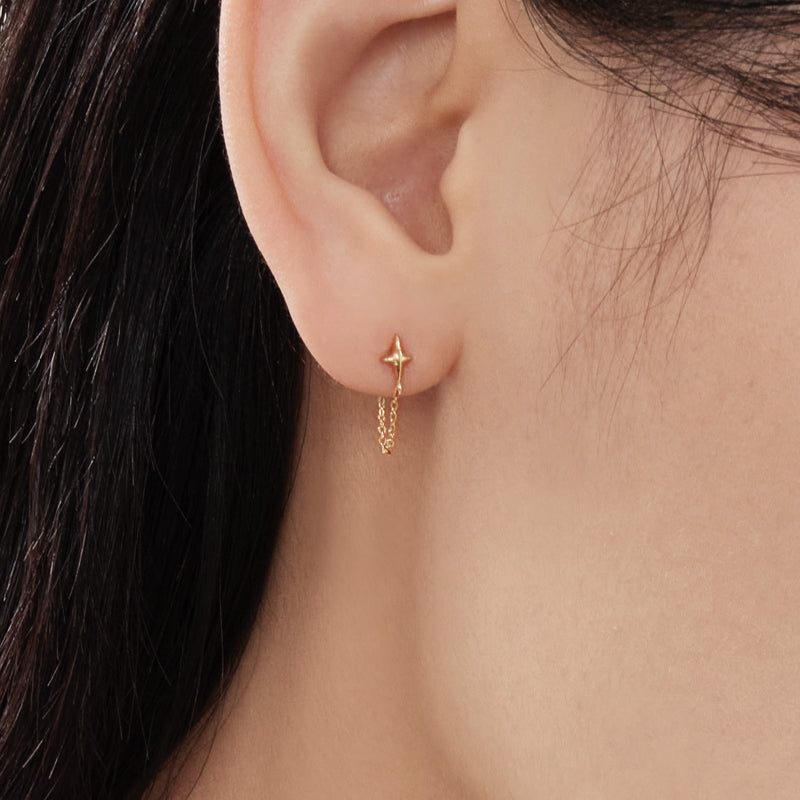 K14 スター チェーン リング ピアス / 14K Star Chain Ring Earrings