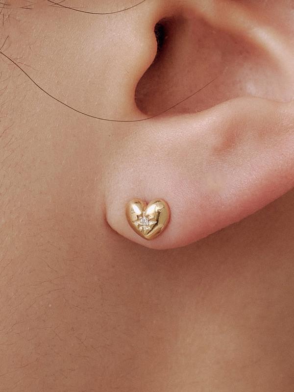 K14 スター セッティング ボリューム ハート ピアス [シングル] / 14K Star Setting Volume Heart Earring [Single]