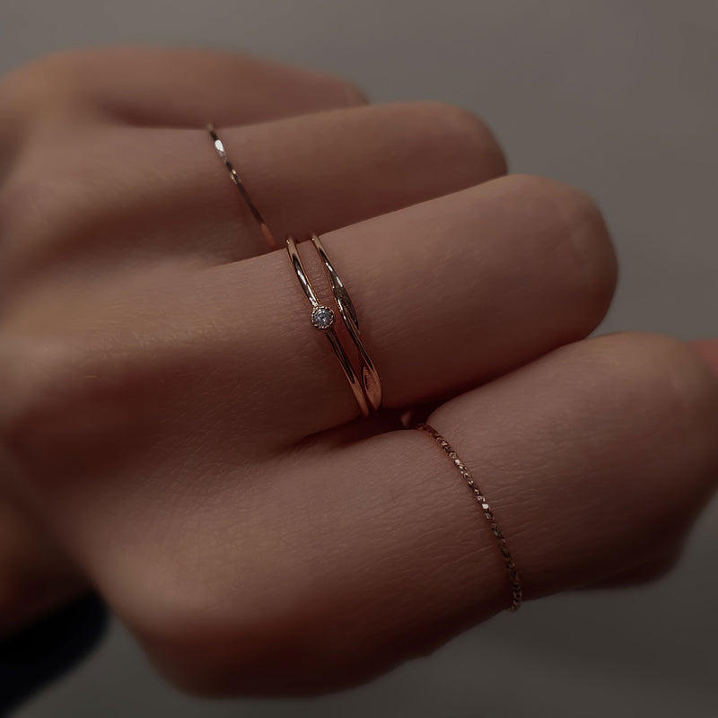 シルバー レイヤード ワンポイント 細い リング / Silver Layered One Point Thin Ring