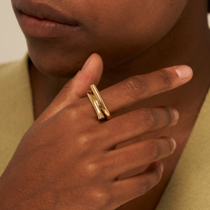 Shape6 スプリット アルファ シルバー リング：イエロー / SHAPE6 SPLIT ALPHA SILVER RING - YELLOW