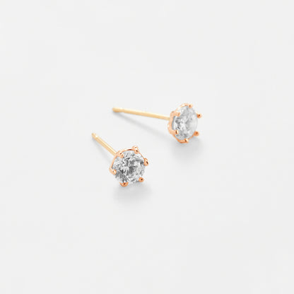 K14 ローズ ゴールド クラシック 4mm ストーン ピアス / 14K Rose Gold Classic 4mm Stone Earrings