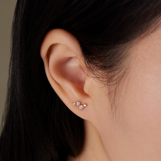 K14 ローズ ゴールド アンバランス ストーン ピアス / 14K Rose Gold Unbalanced Stone Earrings