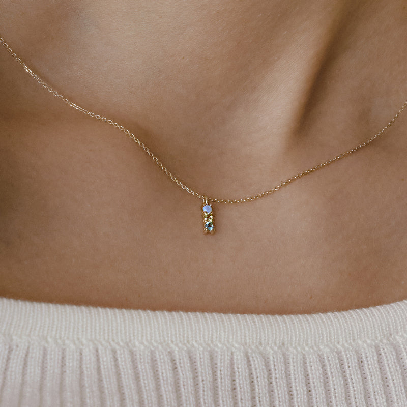 K14 イエロー ゴールド 3カラー ストーン クロス ネックレス / 14K Yellow Gold Three Color Stone Cross Necklace