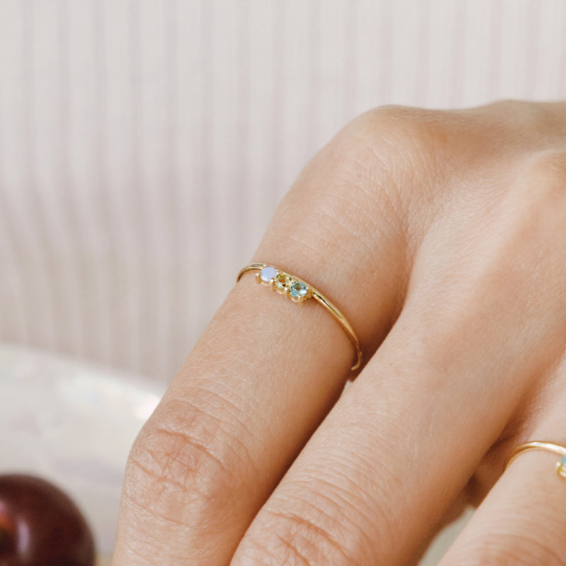 K14 イエロー ゴールド 3カラー ストーン エッジ リング / 14K Yellow Gold Three Color Stone Edge  Ring