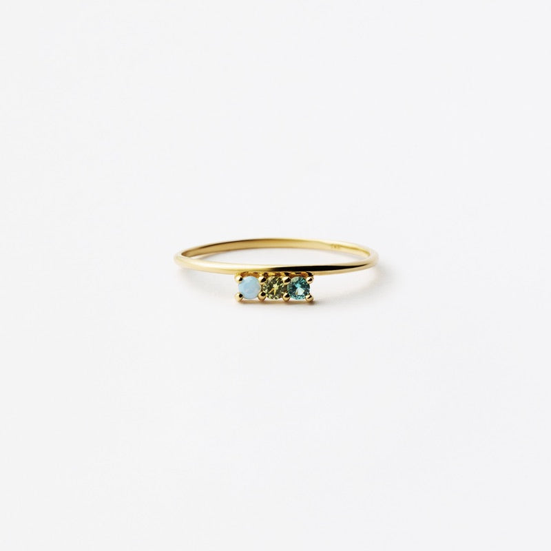 K14 イエロー ゴールド 3カラー ストーン エッジ リング / 14K Yellow Gold Three Color Stone Edge Ring