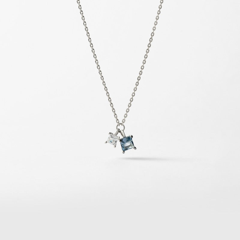 シルバー スクエア アクア ストーン ネックレス / Silver Square Aqua ...