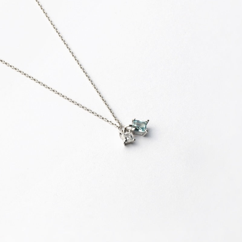 シルバー スクエア アクア ストーン ネックレス / Silver Square Aqua Stone Necklace